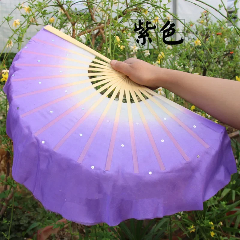 Children 36cm Real Silk Belly Dancing Silk Bamboo Shor Fans Veils Folk Art Chinese Yangko Party Stage Performance Foldable Fan