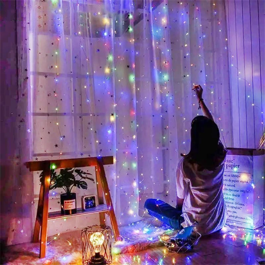 

LED String Fairy Curtain Lights Garland For New Year Christmas Party Wedding Birthday Bedroom Home Decoration Battery Powered