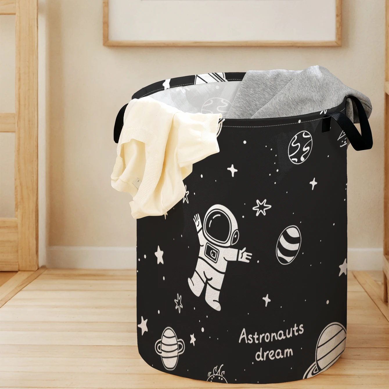 Astronaut & Space Planet Print Foldable Large Capacity Storage Bucket, Children's Toy and Clothing Storage, Home Bathroom