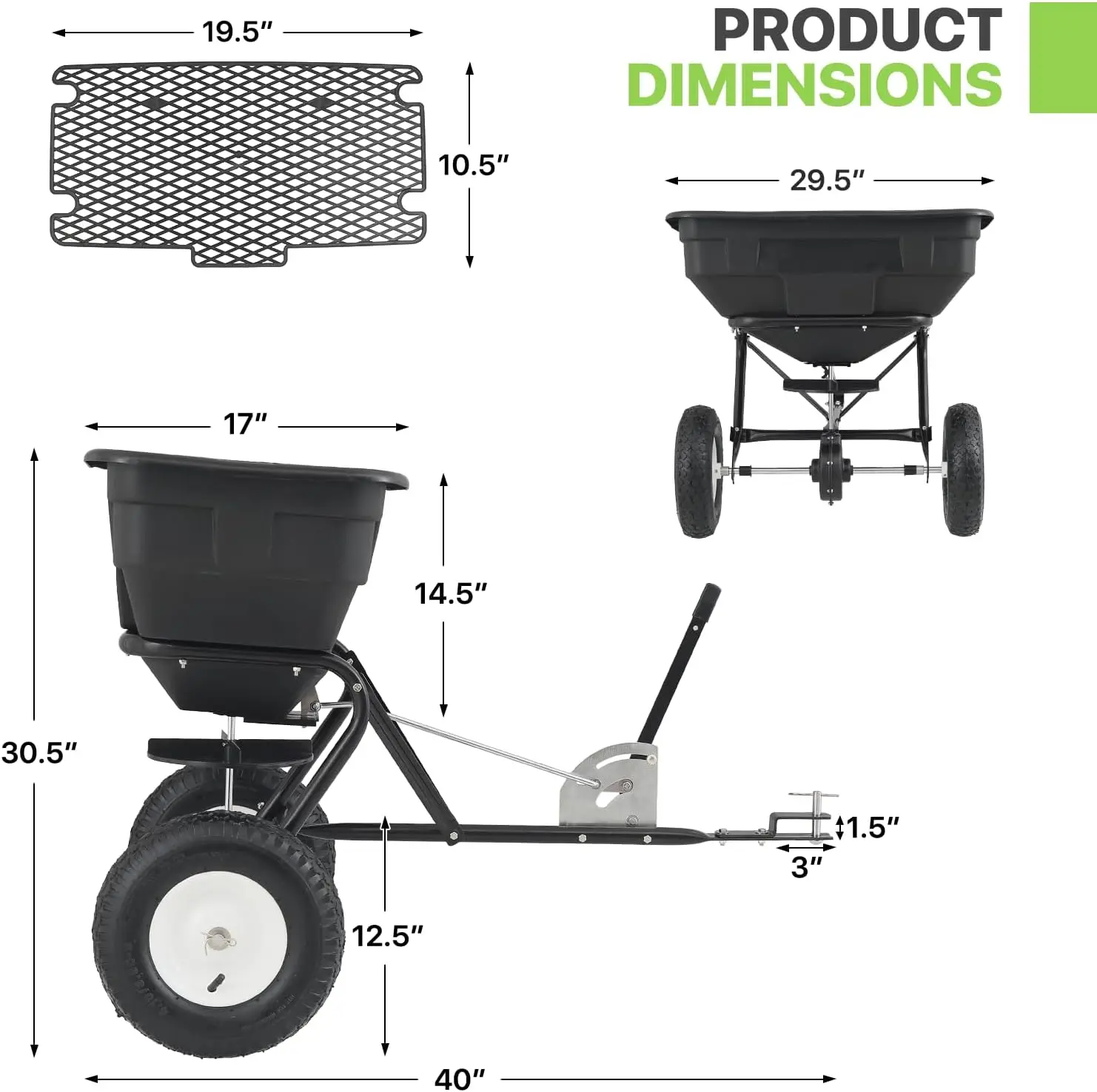 Tow-Behind Broadcast Spreader For Grass Seed, Fertilizer, Salt, Ice Melt, Lawn And Garden Seeder (125-Lb Capacity)