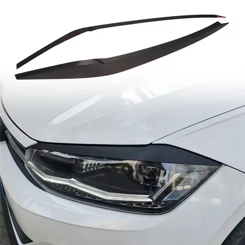 For Polo 2019 2020 2021 Carbon Fiber/Bright black/Matte Black/White Front Headlight Eyelids Eyebrow Trim Sticker