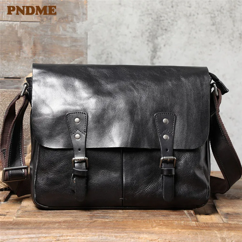 Casual Luxury Natural Genuine Leather Men's Messenger Bag Daily Work Real Cowhide Black Tablets A4 Document Shoulder Bag