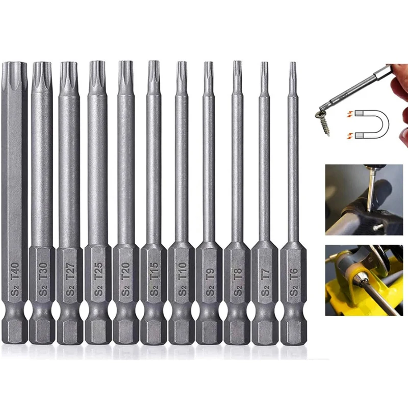 S2 Torx Security Bit Set  Steel Magnetic Security Screwdriver Set 50/100mm Star Screwdriver Set for Shark Vacuum T6-T40 Bit