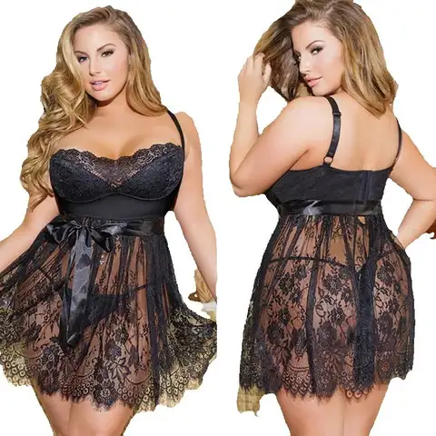 sexxy Plus Size Lingerie Women Erotic BabyDolll Lace Hollow Pajamas sexxy Mujer sexxi BabyDolll Lingerie Plus Size 5XL