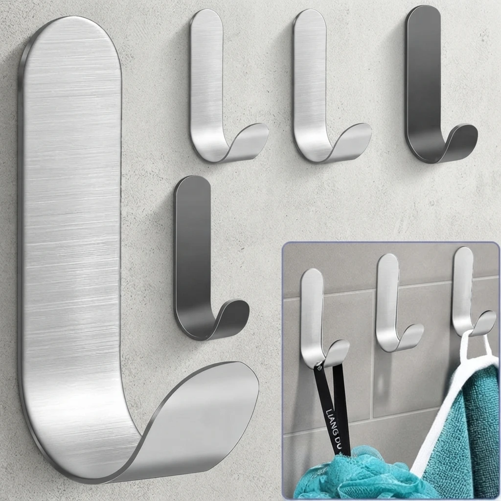 2/10 Stück Klebehaken Metall Edelstahl Wandhaken Mehrzweck-J-Haken Schlüsselhalter Selbstklebend Dusch- und Küchen-Aufbewahrungsregal Organizer Hochbelastbar Wasserdicht Rostfrei