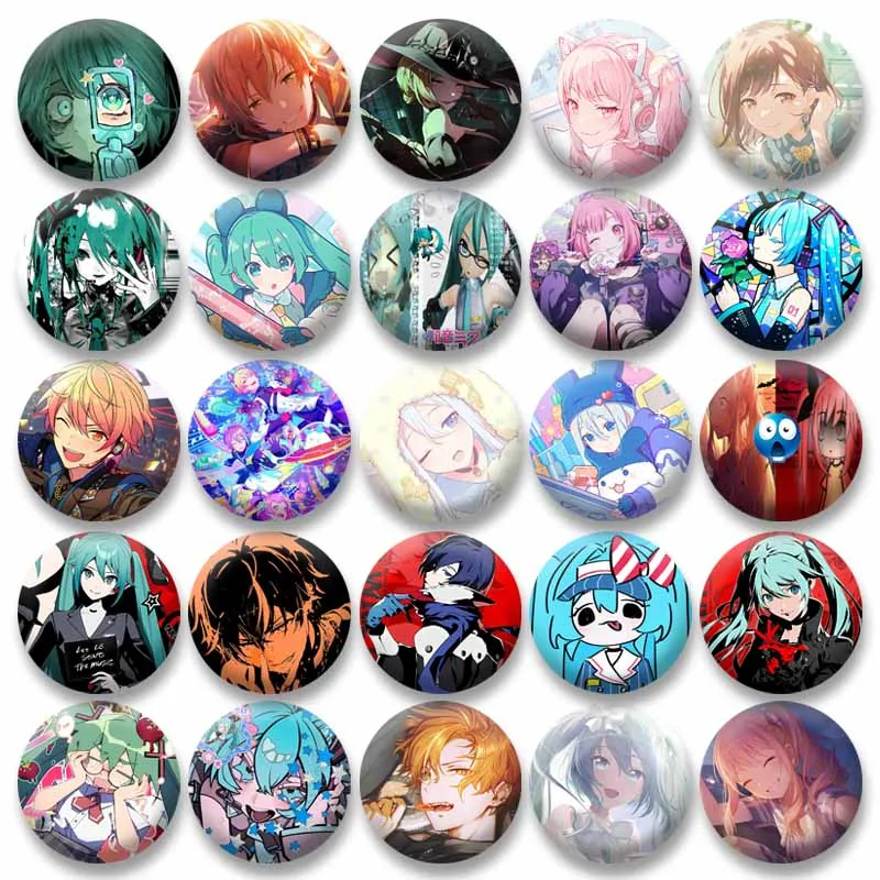 

Cute Backpack Badges 32/58mm Clothing Hat Decorative Pins Handmade Round Cartoon PJSK Brooches XMAS Gifts Jewelry Accessories