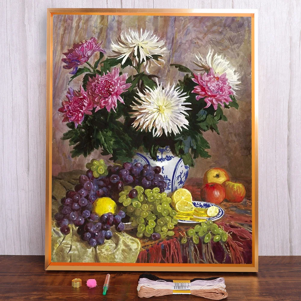 

Still Life Fruit Flower Cross Stitch DIY Embroidery Complete Kit Painting Needlework Handmade Craft Promotions Design Room Decor