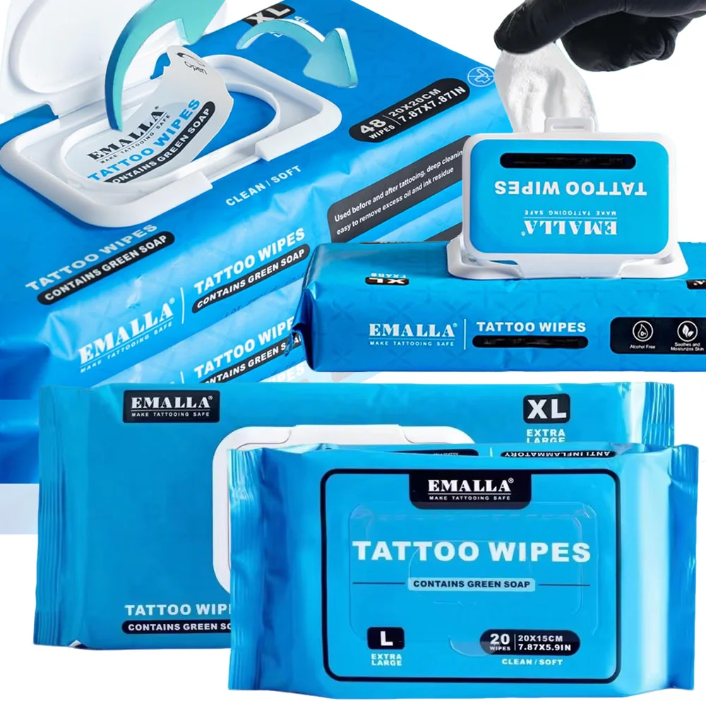 

EMALLA Tattoo Wipes with Tattoo Green Soap Wipes and Tattoo AfterCare Anti inflammatory Wipes to Clean Skin During Tattooing