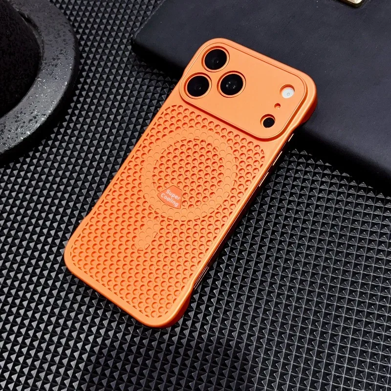 Coque de téléphone magnétique de luxe à dissipation thermique pour iPhone 18 17 16 15 14 13 Pro Max, compatible Magsafe, fine, mate et sans cadre, avec fonction de refroidissement