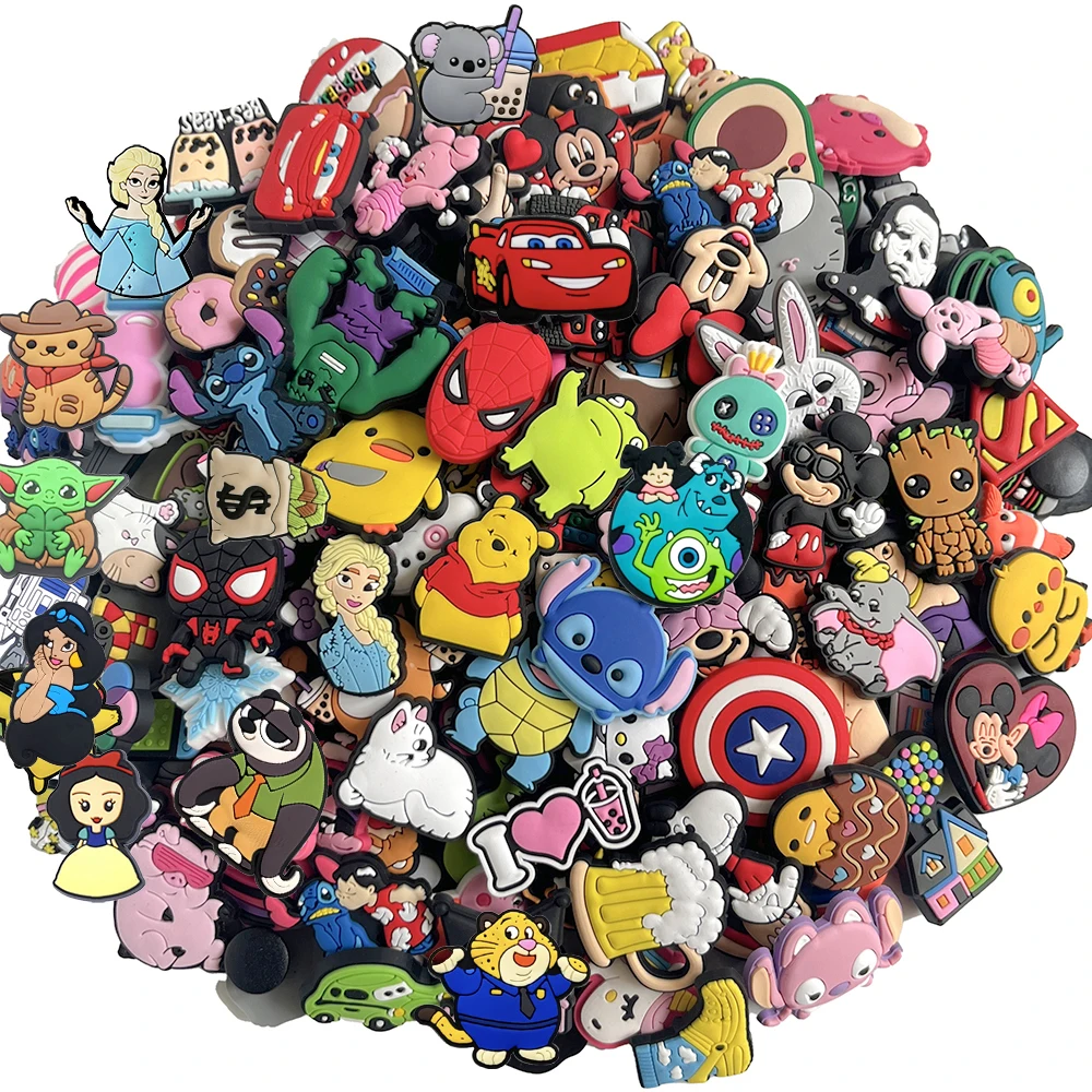 30-200Pcs Random Mixed Shoe Charms Decoration Fit Bubble Slides Clog Sandals Ornament Shoes Accessories Pins kids Party Gifts