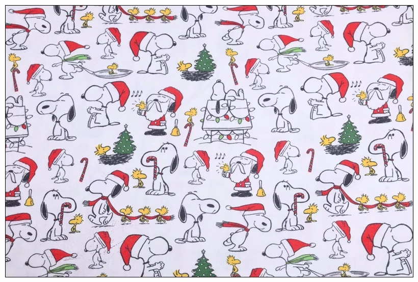 140cm Width Snoopy Christmas Polyester Sanded Fabric for Pajamas DIY Patchwork Textile Tissu Home Clothing Sew Material