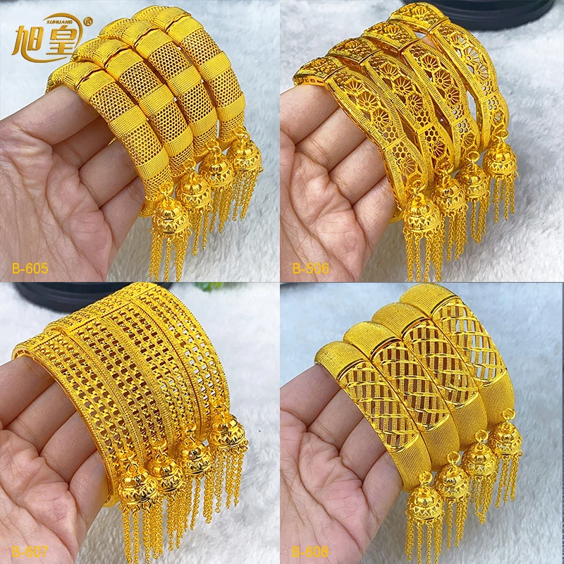New African Dubai Style Gold Color Bangles Bracelet With Tassel Pendant For Women Indian Nigerian Wedding Jewelry Party Gifts