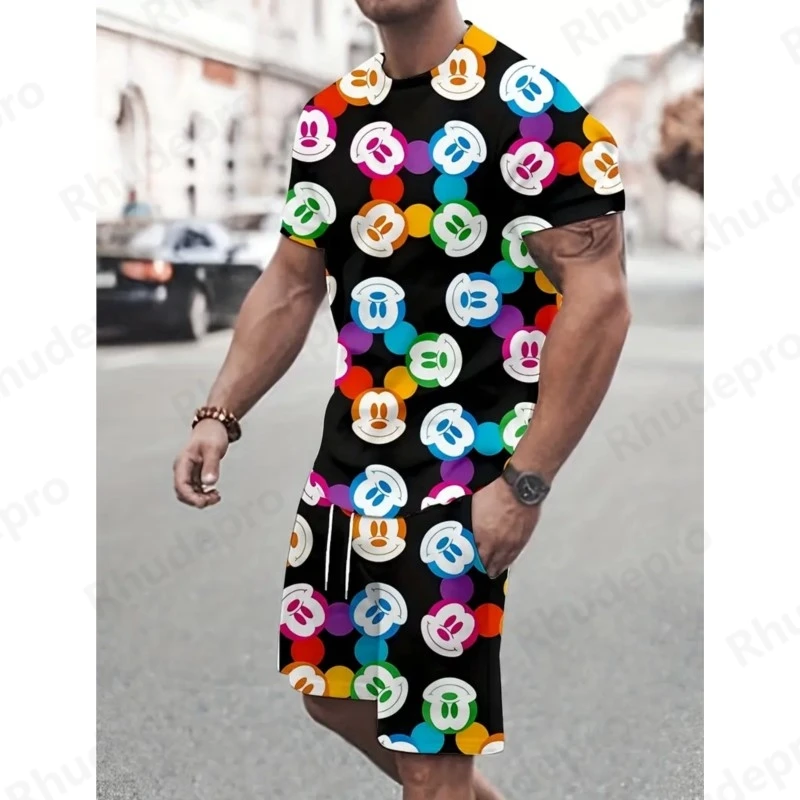 

Disney 2025 модная летняя футболка с короткими рукавами и круглым вырезом с принтом Микки Мауса, повседневная футболка с 3D принтом, костюм для улицы