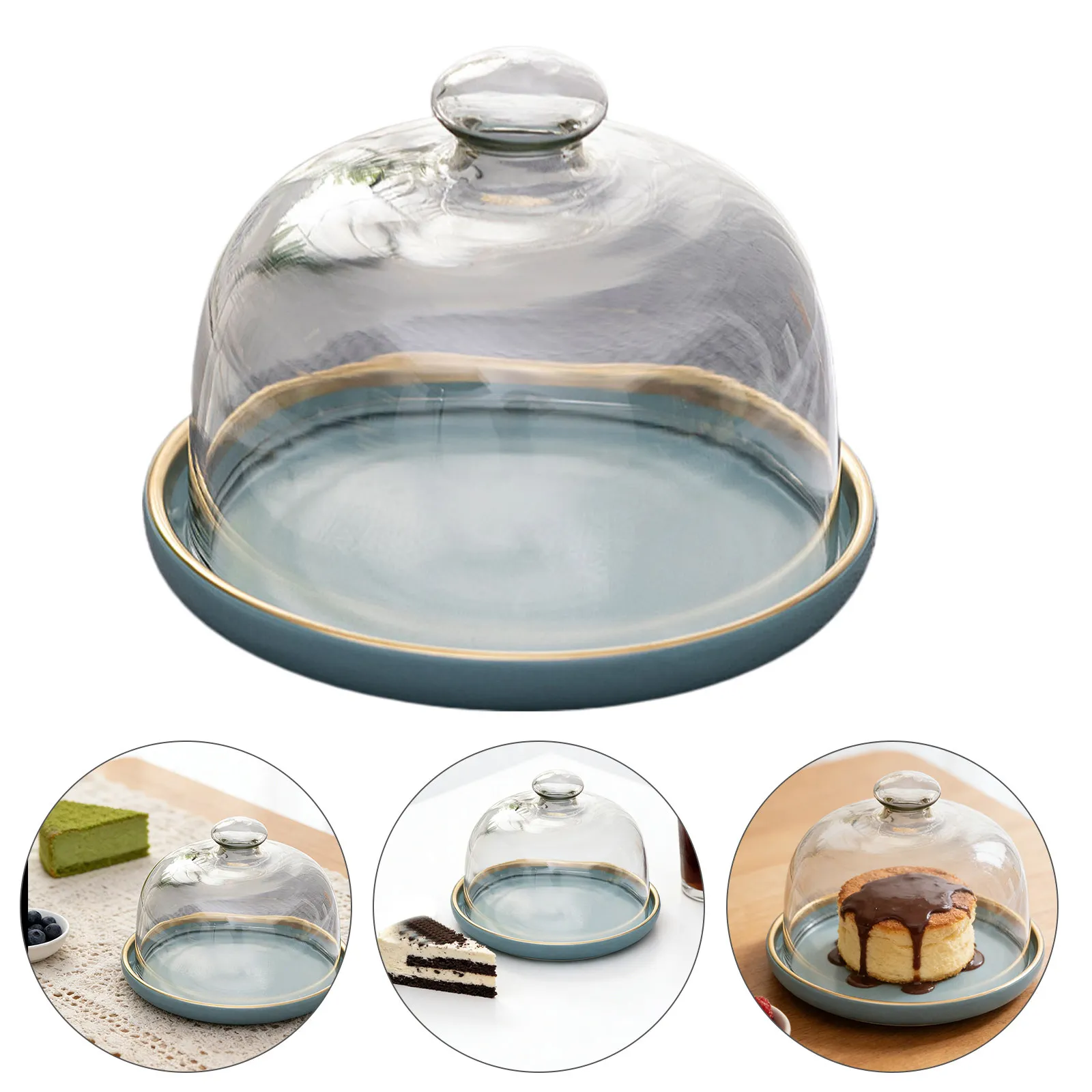 

1Set Elegant Glass Food Cover with Tray Cake Protector Fly-Proof Table Meal Cover for Birthday Parties Grilled Veggies Fruit