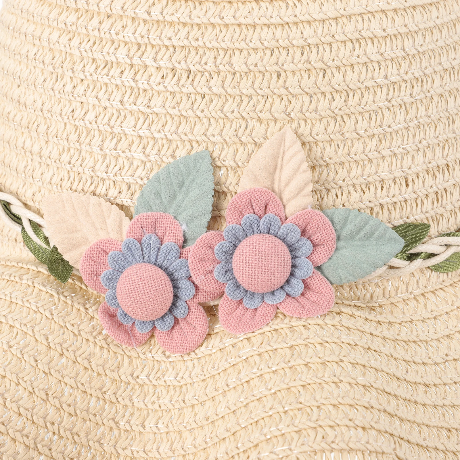

1 set 1 Set Kids Straw Sun Hat Beach Summer Cap For Girls Flower Decor Woven Shoulder Bag Lightweight Tea Party Hat Included