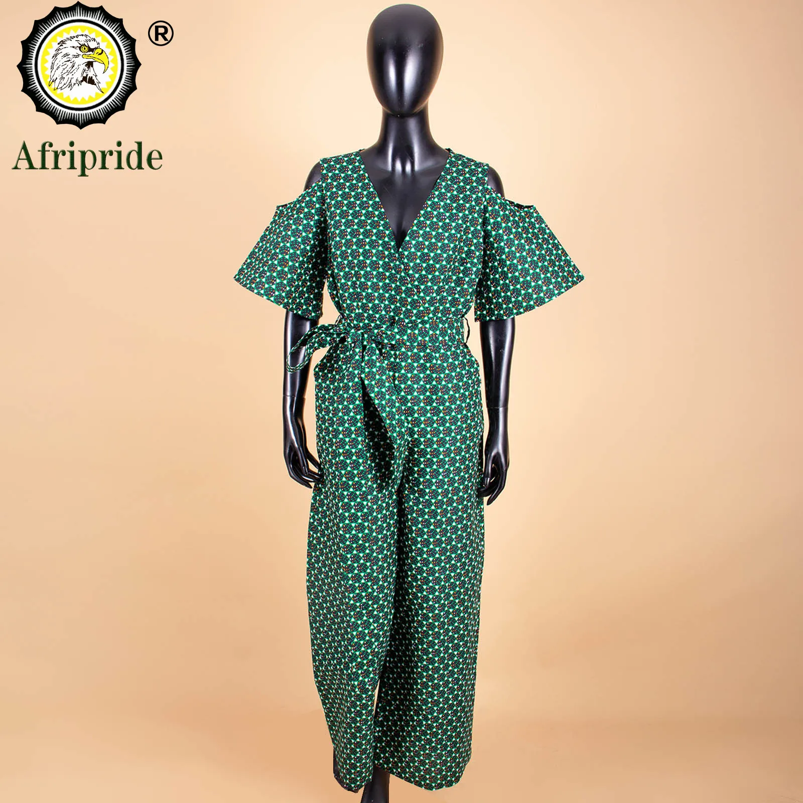 2026 AFRIPRIDE African Print Women Jumpsuit V-Neck spring Sexy Romper Wide Leg Pants African Ladies Jumpsuits Rompers S1929003