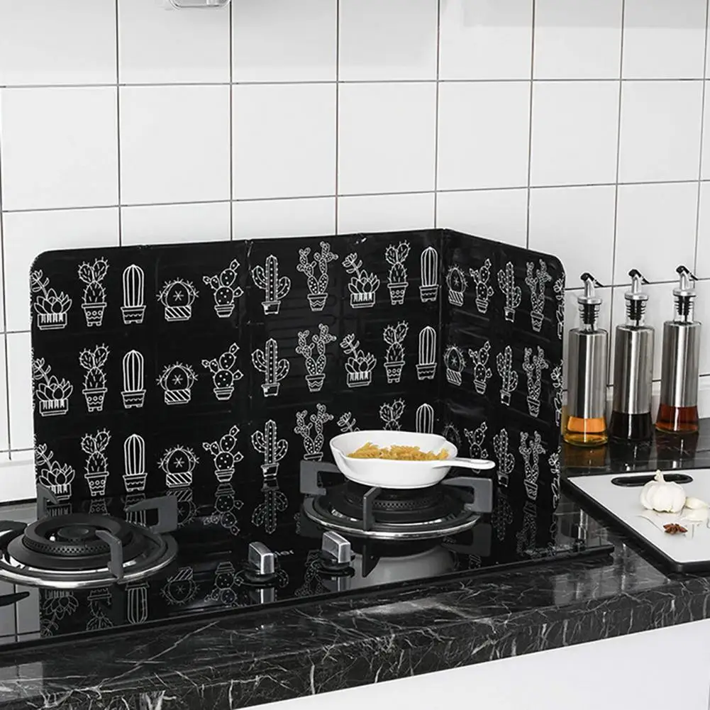 Kitchen Splash Guard Kitchen Splatter Guard Foldable Heat Resistant Nonstick Splatter Guard with Modern Leaf Print for Stove Top