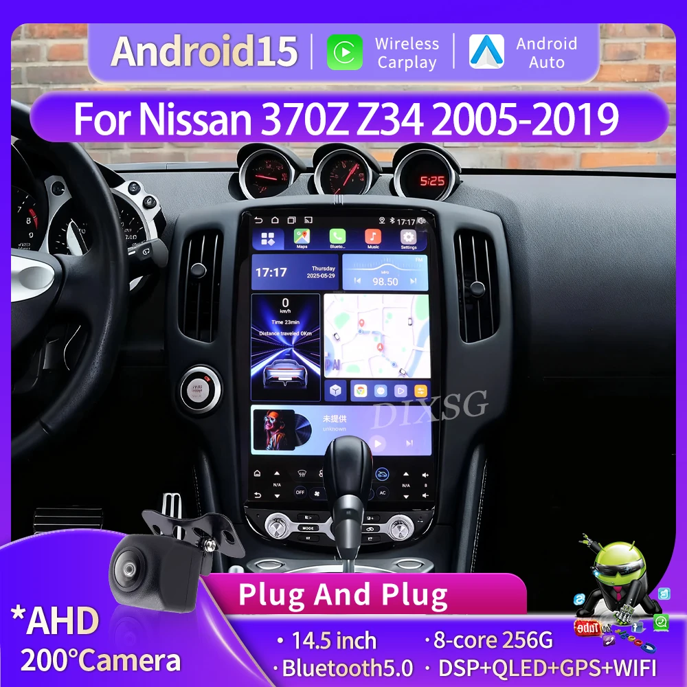 

14,5 "Android15 Беспроводной CarPlay для Nissan 370Z Z34 2005-2019 Tesla Экранный плеер Автомобильный радиоприемник Мультимедиа GPS-навигация 4G DSP RD