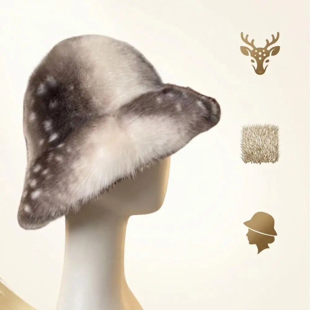 Fashionable Fur Bucket Hat Deer Print Warm Lining Fishing Hat Ear Flaps Versatile Fit Warm Hat Winter Commute