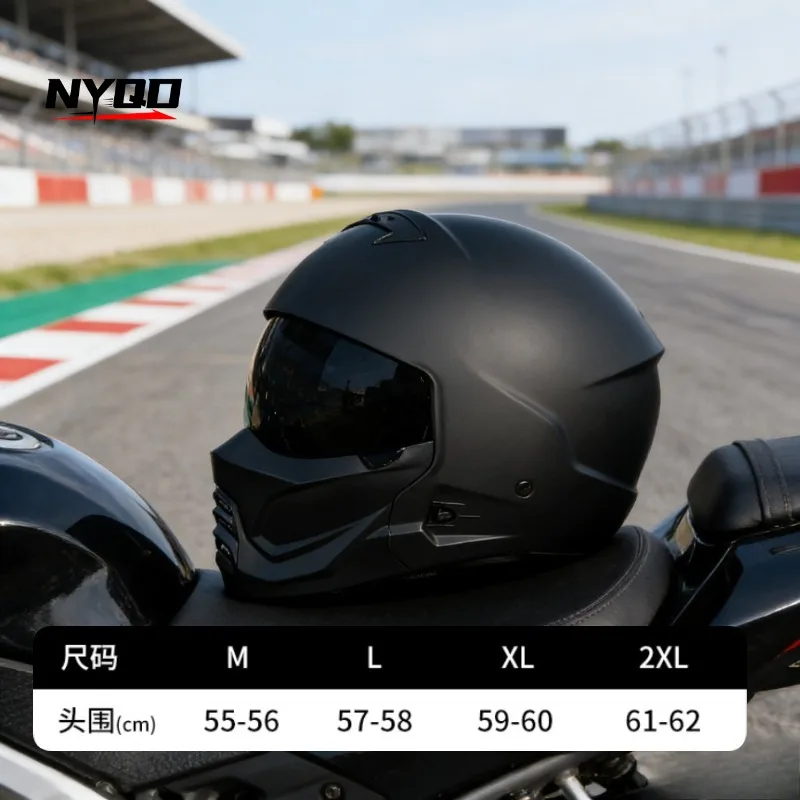 Vintage Scorpion Style Motorcycle Helmet, Full & Half Combined Helmet, Four Seasons Winter Helmet for Men Women Motorbike