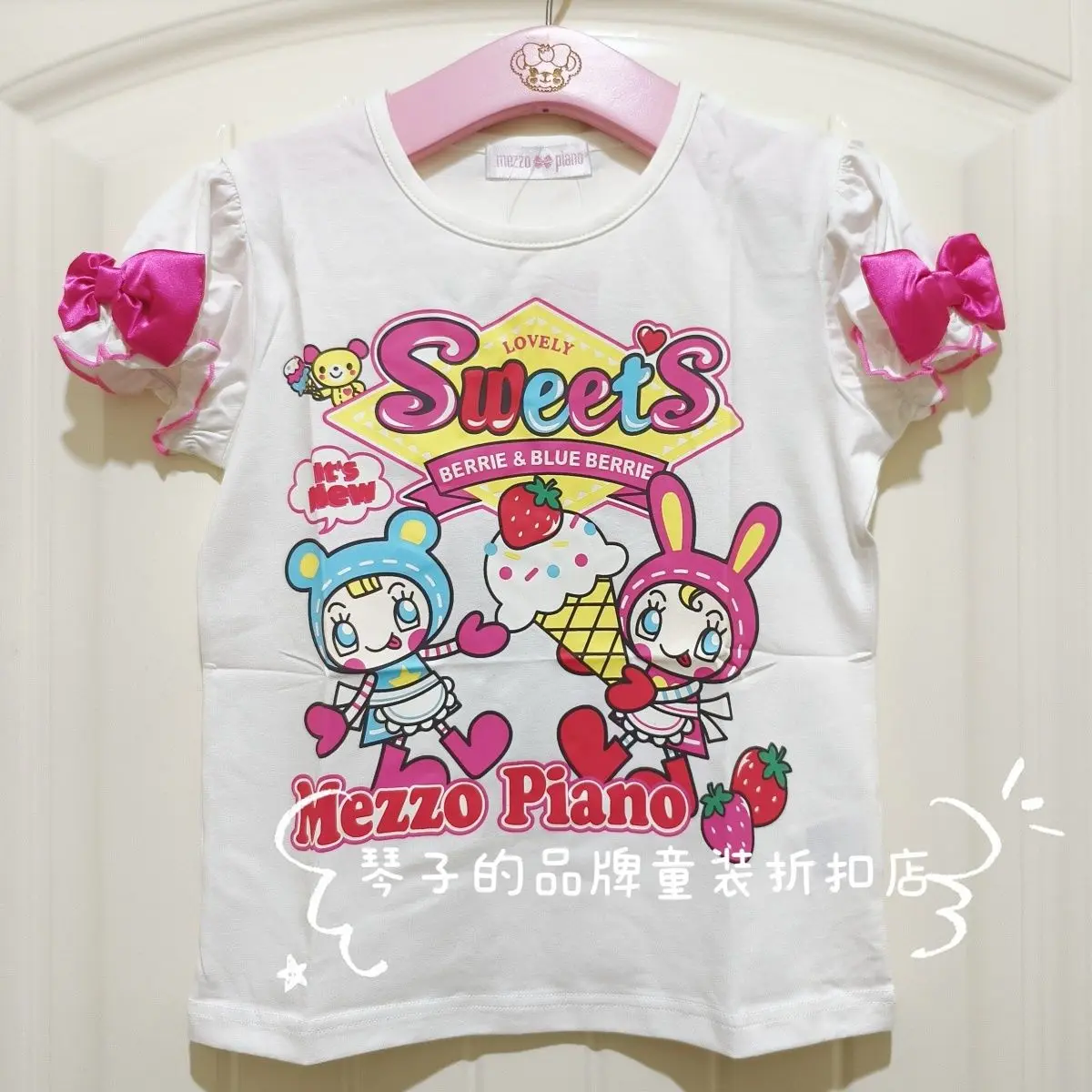 Japanese Mp Cartoon Printed Sweet Girl Bow Short Sleeved T-shirt Summer New Cotton Daughter's Clothing Y2k Aesthetic Cute Tee