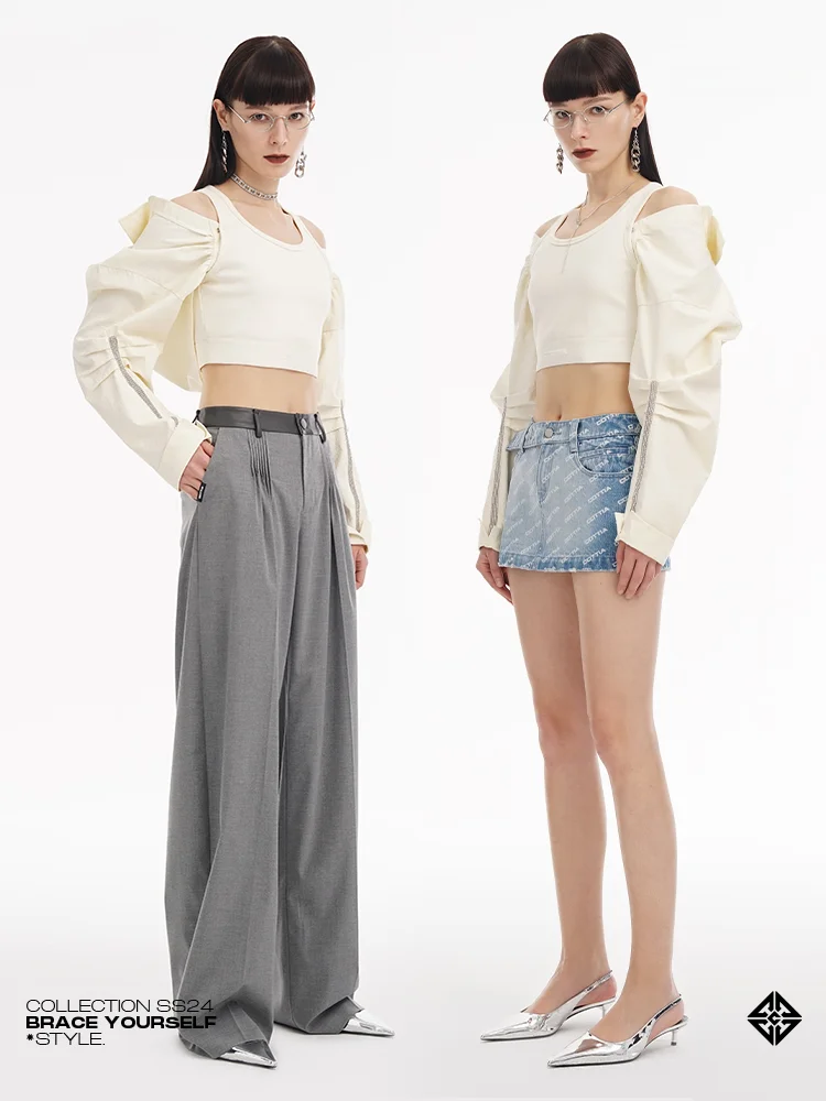 

COTTIA Stripe Print Two-Piece Set Long Sve Slim Fit Original Design Spring Summer New Sle Salt Series Cool Sweet Faion