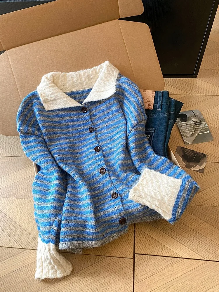 

Цветной полосатый вязаный свитер Ne Long Sve Верхняя одежда Женский повседневный свободный осенне-зимний топ Faion