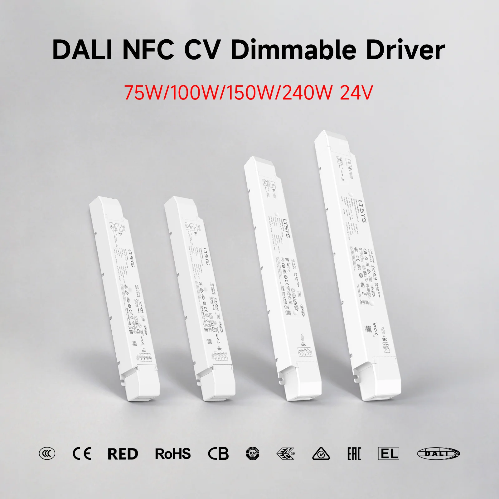 LTECH DALI2 NFC 75w/100w/150w/240w 24VDC CV LED Smart Dimmable Driver 1CH TUV ENEC RCM EAC EL DALI-2 Various Power Options