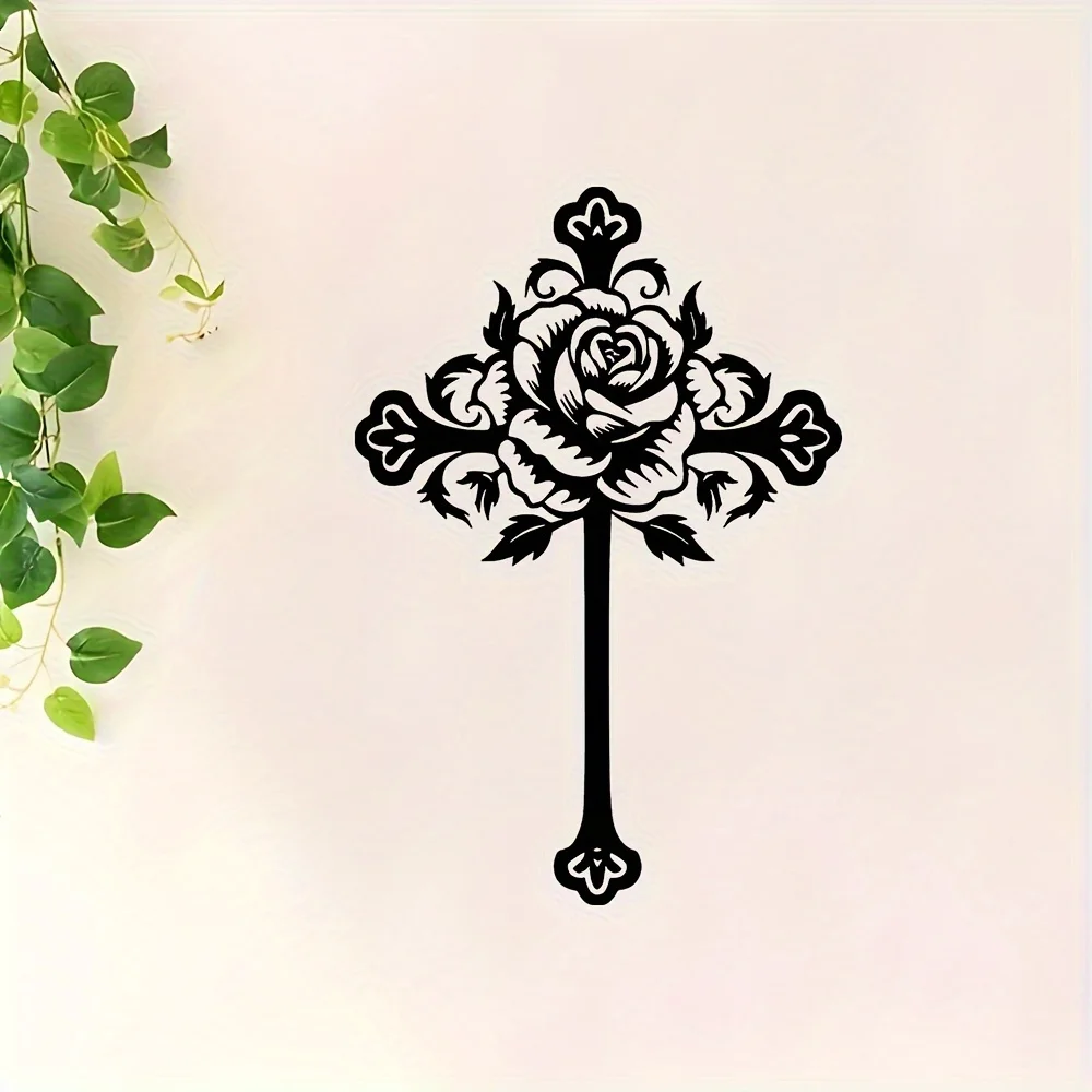 CIFBUY Metal Wall Art Rose Crown Cross Iron Plaque Sculpture Christian Religious Garden Home Decor Ornament