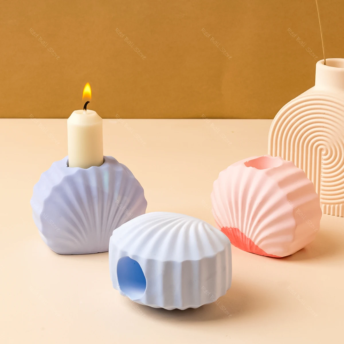 3d Muschel geformte Kerzenhalter Beton Silikon formen Fan gestreifte Schale Hydro ponik Vase DIY Harz Kerzenhalter Form Wohnkultur
