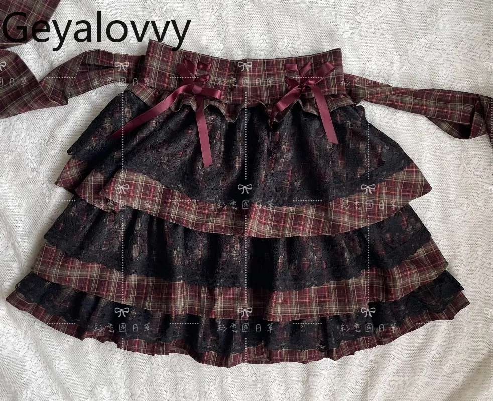 

Spring Summer New Layered Lace Ruffle High Waist Short Skirt Japanese Harajuku Style Sweet Bow Tie A- Line Cake Mini Skirts