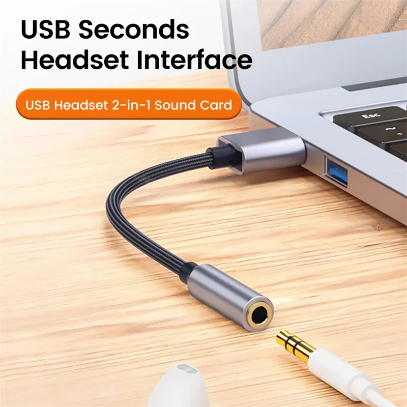 USB to 3.5mm Audio Jack Adapter Cable USB A to 3.5mm USB to Audio Jack Adapter Headset External Stereo Sound Card Short Cable