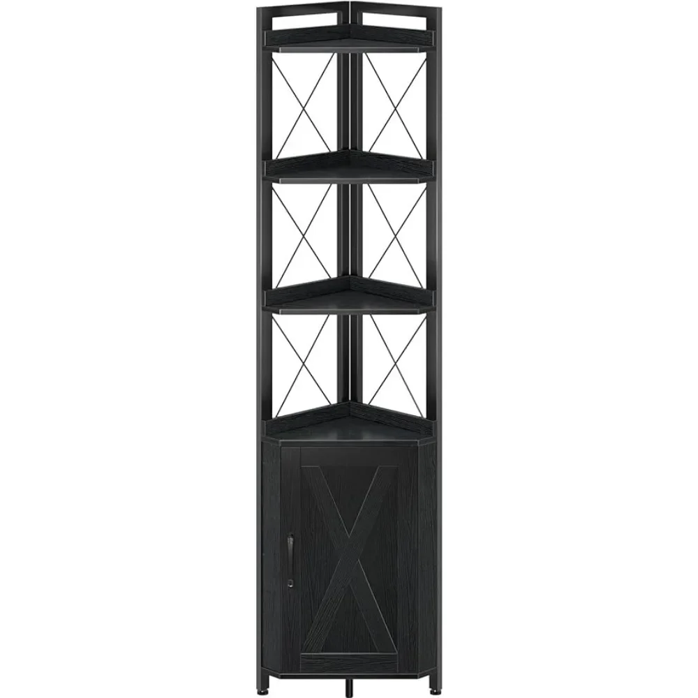 Estante de canto rústico com armazenamento, 5-Tier Plant Rack