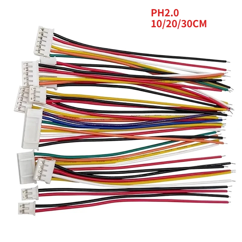 10set  PH2.0mm Straight/Right Angle/Vertical Horizontal SMD Male Pin Wafer+10/20/30cm 2/3/4/5/6-12P Plug Wire Cable Connector