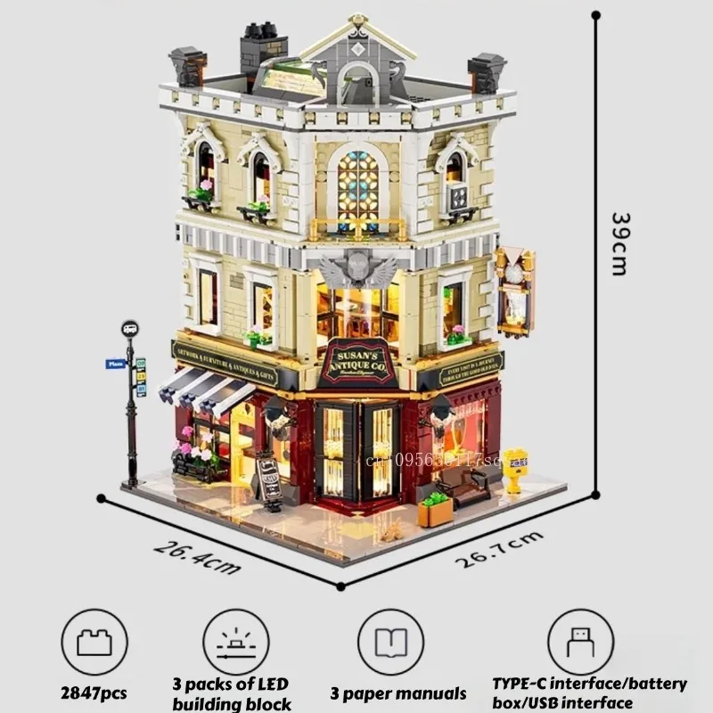 Nueva serie Street View Town, decoración de bloques de construcción, coleccionables, arquitectura urbana, iluminación, bloques de construcción, regalos de montaje