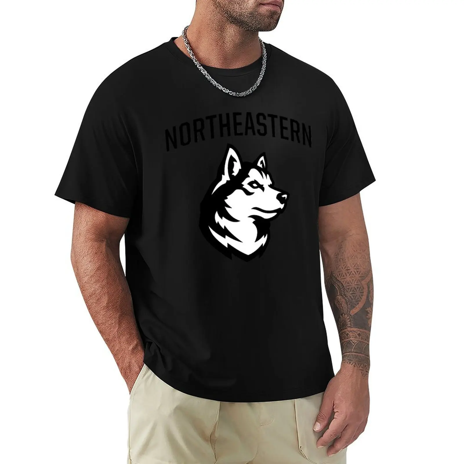 

Northeastern Huskies primary T-Shirt anime clothes aesthetic clothes heavyweights Men's cotton t-shirt