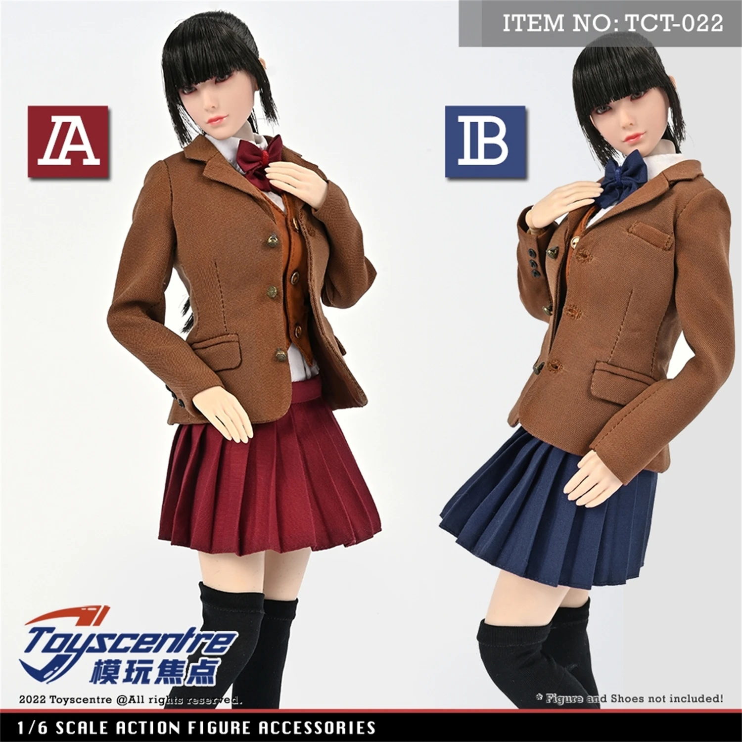 Toys centre 1/6 TCT-022A JK Student Clothes Suit Pleated Skirt & Top Uniform Costume DIY 12'' Action Figure