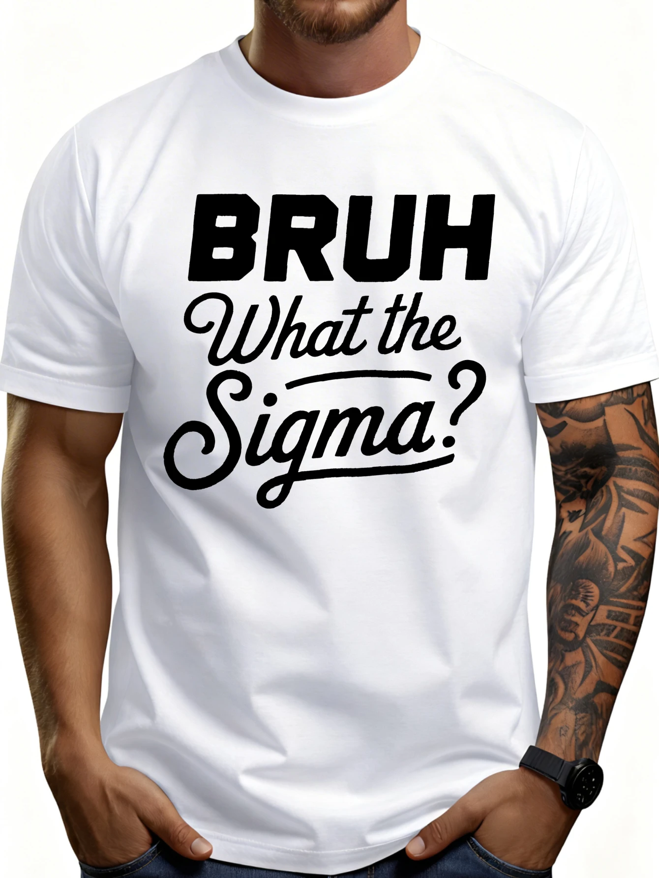 Men's Plain Graphic T-Shirt - Breathable, Soft, Lightweight - Bruh What the Sigma - Vintage Fun Graphic Casual Short Sleeve Summer Top, Gift for Him