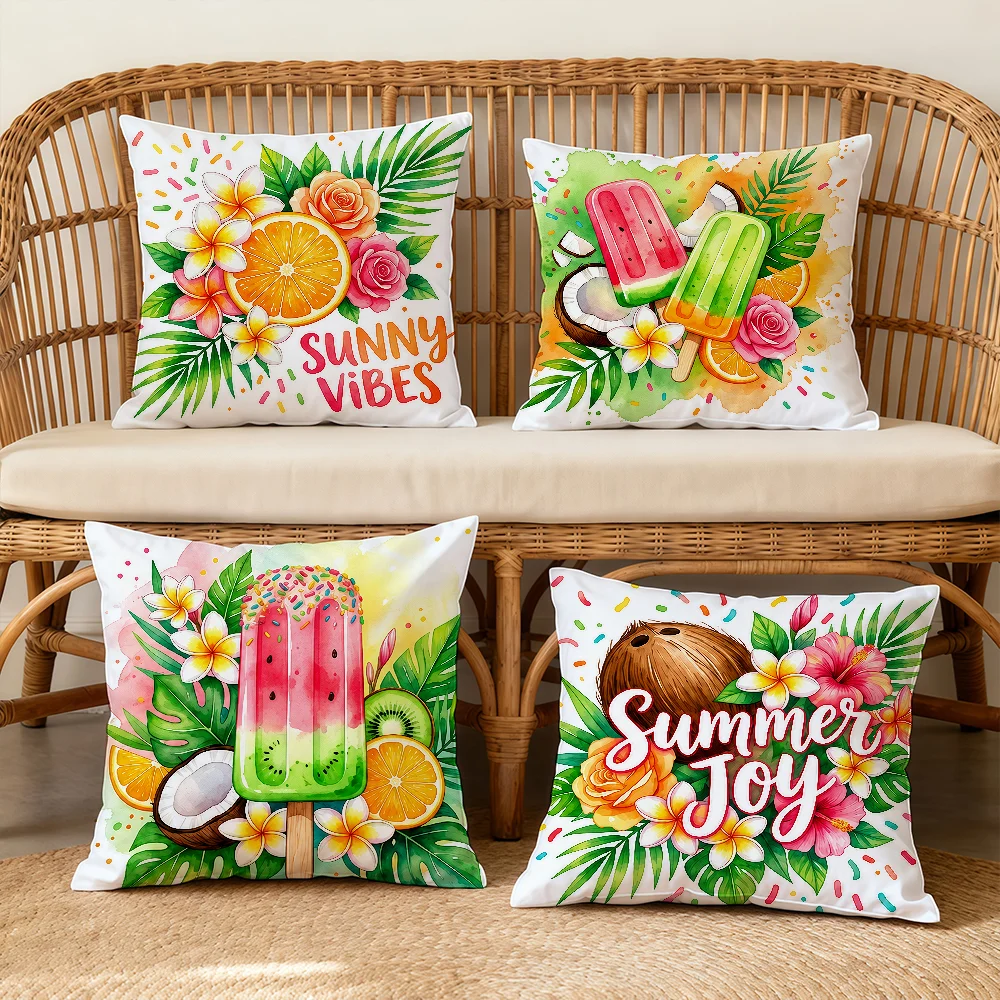 Tropical Summer Fruit Ice Cream Cushion Cover Square Decorative Throw Pillow Case Sofa Bed Living Room Anniversary Gifts