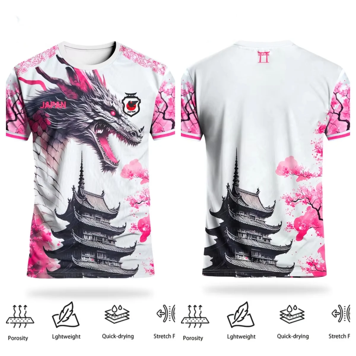 Herren-Fußballtrikot im japanischen Stil mit Drachen- und Kirschblütenmotiv, atmungsaktiv, schnelltrocknend, für Sportliebhaber und Liebhaber japanischer Kultur, perfektes Geschenk – Detail 5