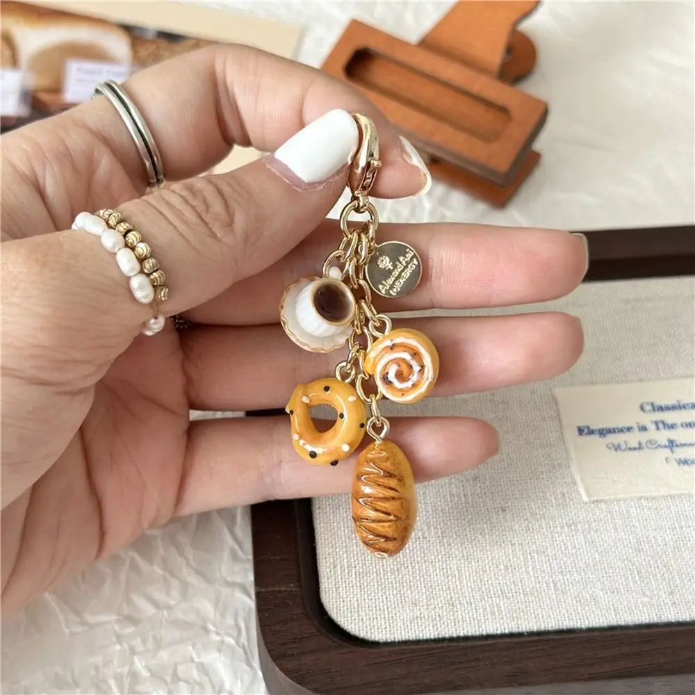 Cute Dessert Coffee Bread Keychain Bagel Alkali Bread Cartoon Key Chains Backpack Charms Headphone Pendant Bag Pendant Girls