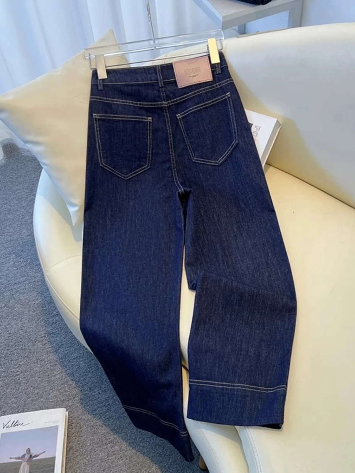 High Waist Wide Leg Denim Blue Jeans Women's Spring Autumn 2025 New Small Size Slim Version Nine Points Straight Tube Pants
