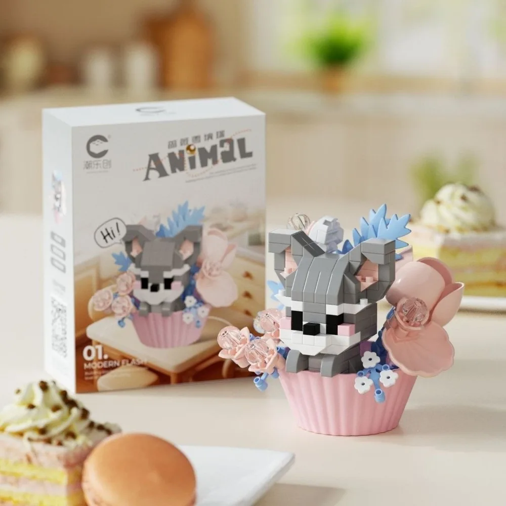 New Dessert Theme Building Blocks Cartoon Animals Plastic Building Bricks Toys Cute Cat Dog Rabbit Desktop Ornaments Kids Gifts