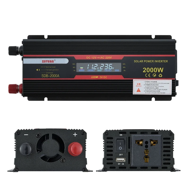 2000W Car Inverter DC 12V/24V to AC 110V/220V Voltage Converter Short Circuit Protection Auto Adapter with LCD Display