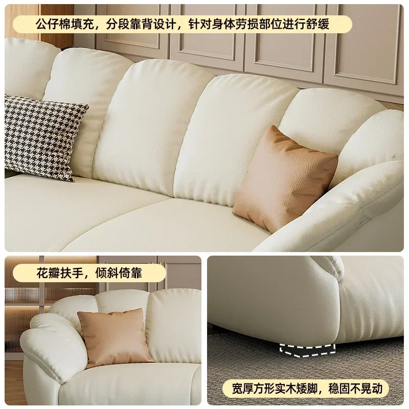 The first layer of cowhide retro extremely simple modern light luxury Italian living room small apartment petal leather sofa