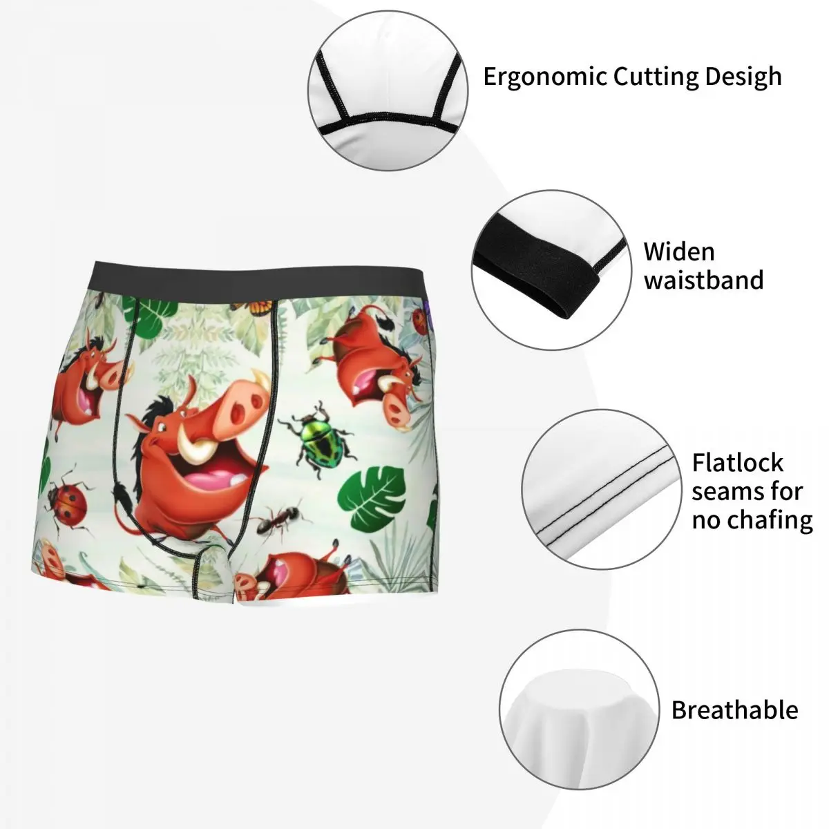 Custom Male Cool The Lion King Pumba Underwear Cartoon Movei Boxer Briefs Breathable Shorts Panties Underpants