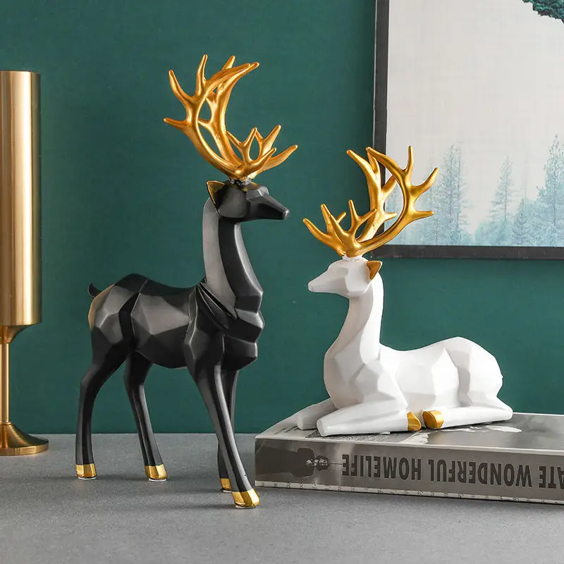2pcs Nordic Wind Light Luxury Creative Elk Desktop Ornament Resin Crafts Wine Cabinet Living Room Office Home Decoration Gifts