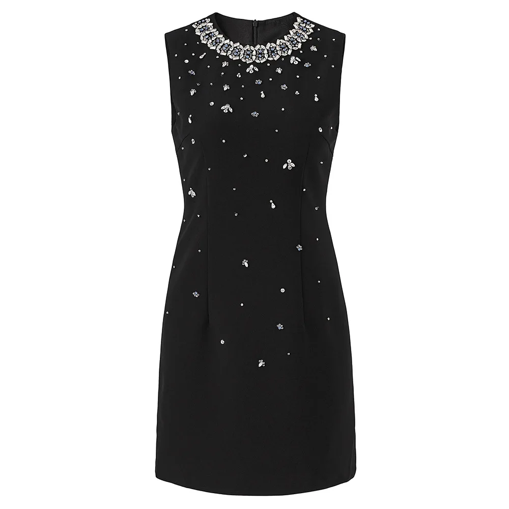 

2026 Black Tank Women Dress Fashion O Neck Sleeveless Crystals Dresses For Womens Sexy Vestidos De Festa 52712