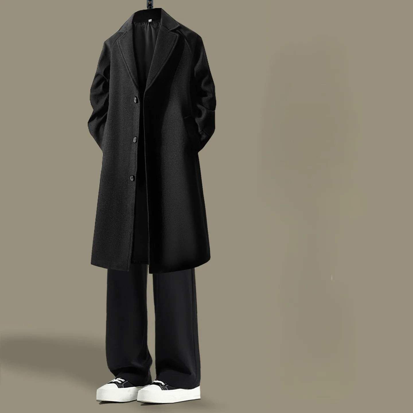 

Trench Coat Man Winter Motorcycle Punk-Style Alternative Gothic Darkwear Leather Zipper Zip-Up Protection Reflective Nightclub