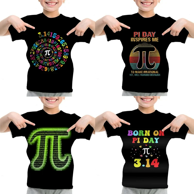 T-shirt manches courtes col rond pour enfant, vêtement décontracté et humoristique pour garçon et fille, Pi Math imprimé, Y-Pi Day 3.14